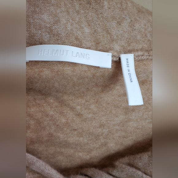 Helmut Lang Off-The-Shoulder Beige Sand Twisted Brushed Wool Blend Sweater - Picture 5 of 7